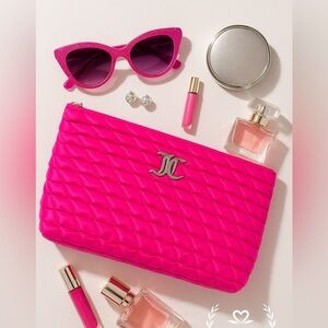 Juicy Couture Hot Pink Quilted Cosmetic Clutch Bag Silver Hardware NWT